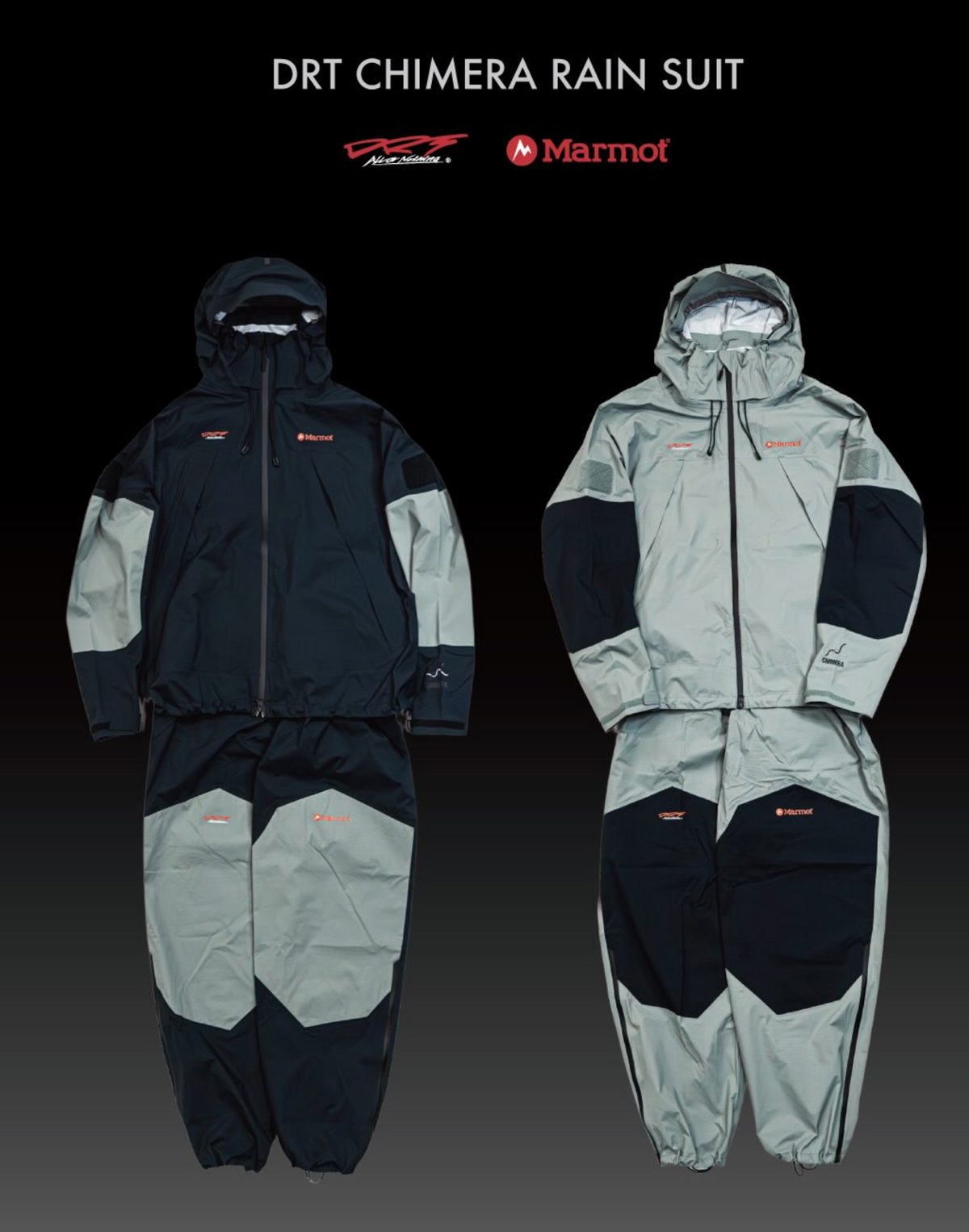 DRT Marmot コラボレイン　CHIMERA RAIN XLサイズ　黒 DRT Marmot CHIMERA RAIN SUIT XL 上下セット 送料無料対象外 Marmot